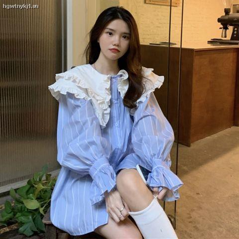 Áo Sơ Mi Cổ Búp Bê Phối Ren Cài Nút Phong Cách Mùa Thu Mới Dễ Phối Đồ Cho Nữ