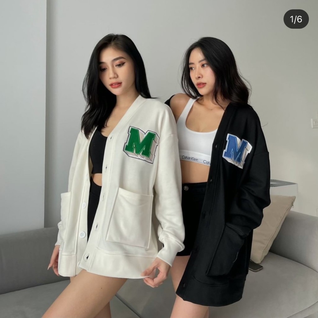 Áo khoác cardigan M logo nỉ bông cotton thu đông 2021