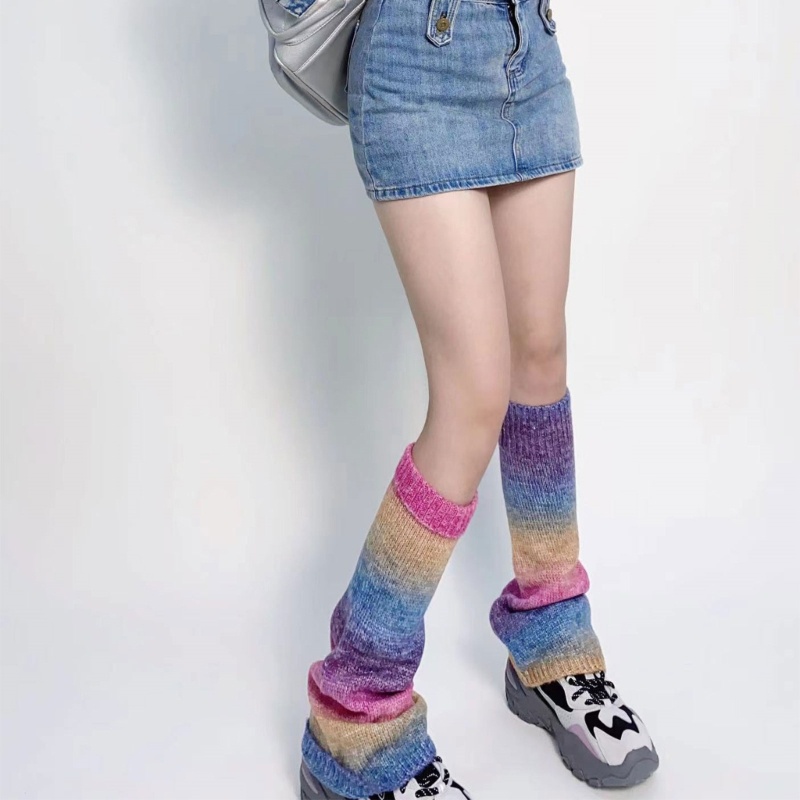 XIXI Tất Ống Chân Dệt Kim Giữ Ấm Chân Họa Tiết Cầu Vồng Phong Cách Harajuku