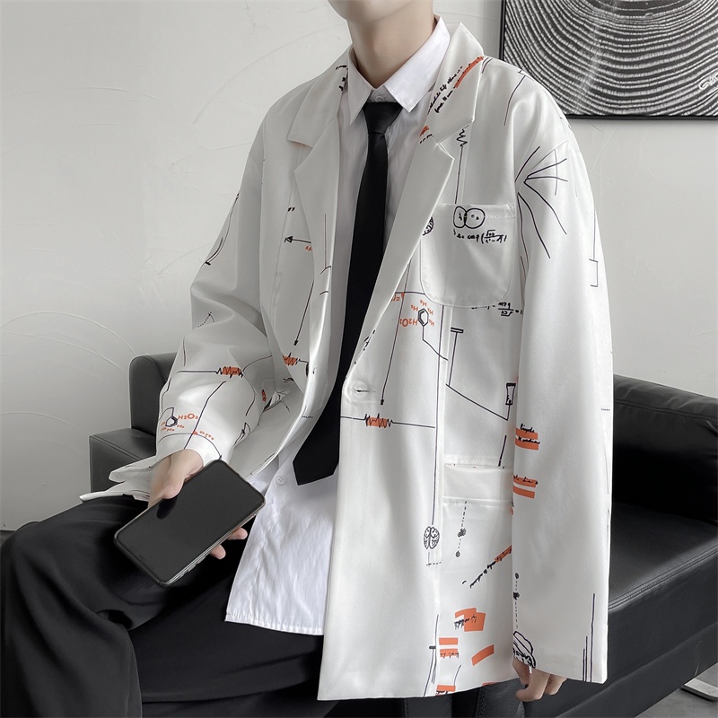 ♞AFF LIGA♞ Áo khoác blazer tay dài in họa tiết đơn giản thời trang mùa thu dành cho nam