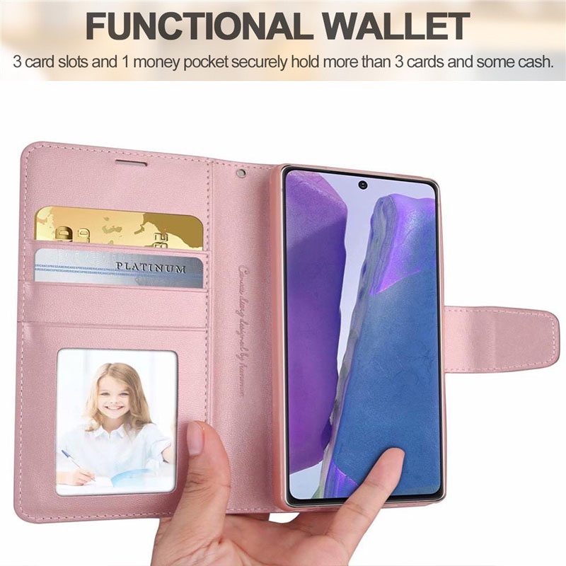 Bao da dạng ví Samsung S21 Fe 5G, S20 Fe, S20, S20 Plus, S20 Ultra, S10 Lite, S10 5G hiệu Hanman, ngăn đựng thẻ ATM tiền