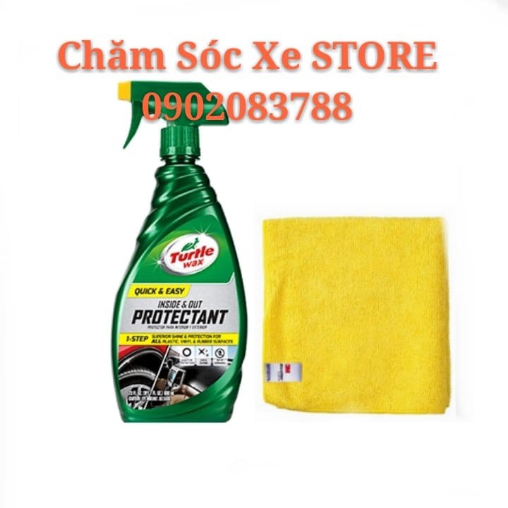 Dung Dịch Xịt Sạch Và Bóng Nhựa Nhám, Vỏ Cao Su Turtle Wax Protectant - Chai xịt Bóng lôp xe - Tặng Khăn 3M.