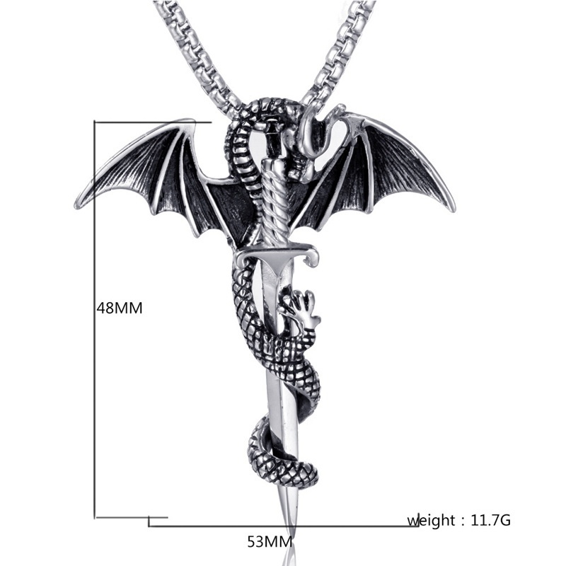 (Hàng Có Sẵn) Vòng cổ Mặt Hình Rồng Và Thánh Giá Phong Cách Gothic Thời Trang Cho Nam