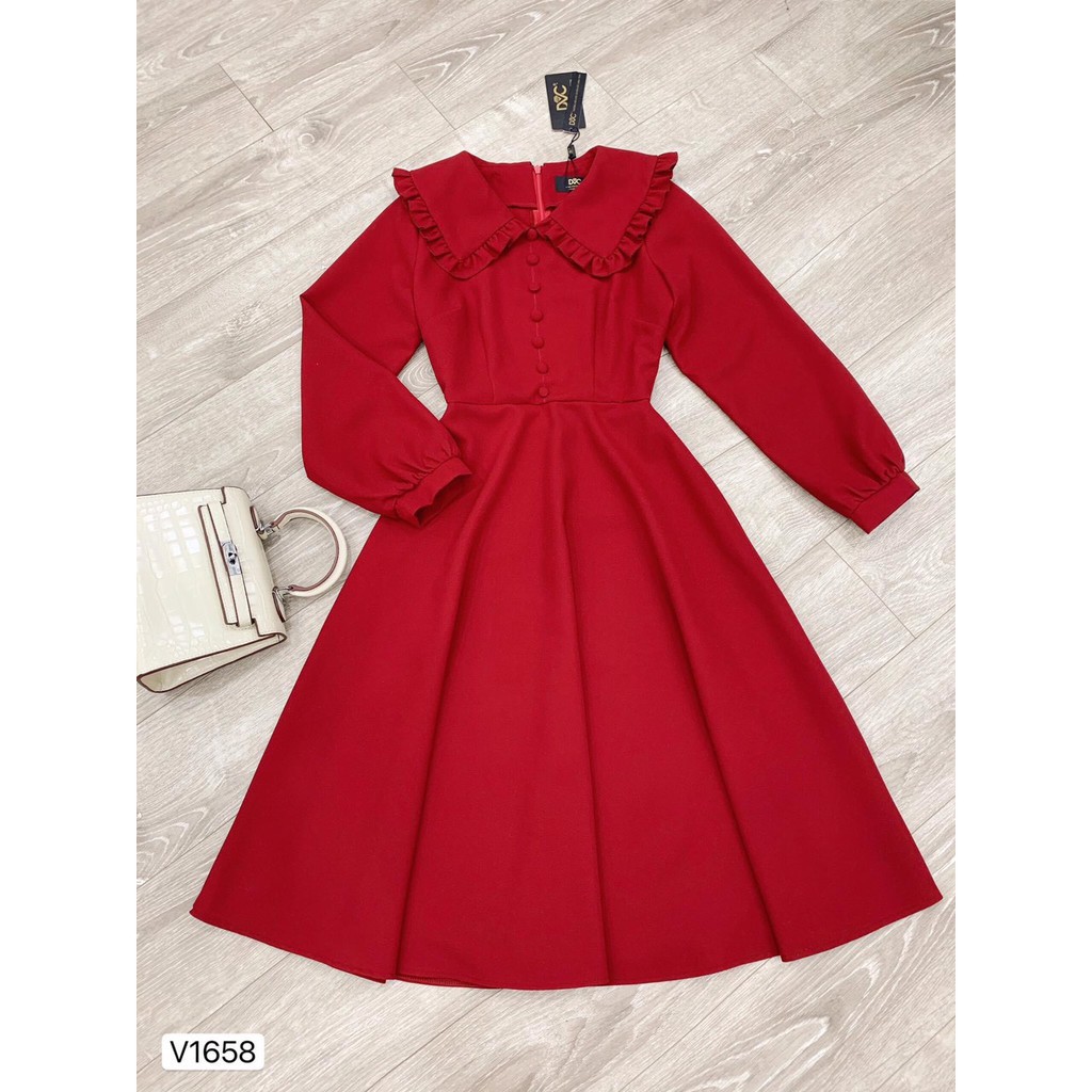 Đầm Xòe 💕 Đẹp DVC 💝 Váy xòe đỏ tiểu thư tay dài V1658 | BigBuy360 - bigbuy360.vn