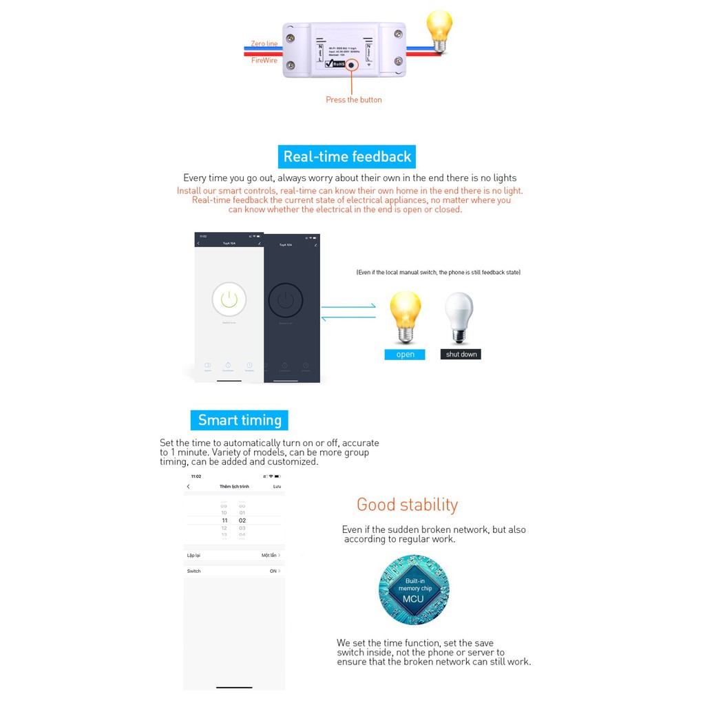 Công tắc thông minh wifi Tuya 10A