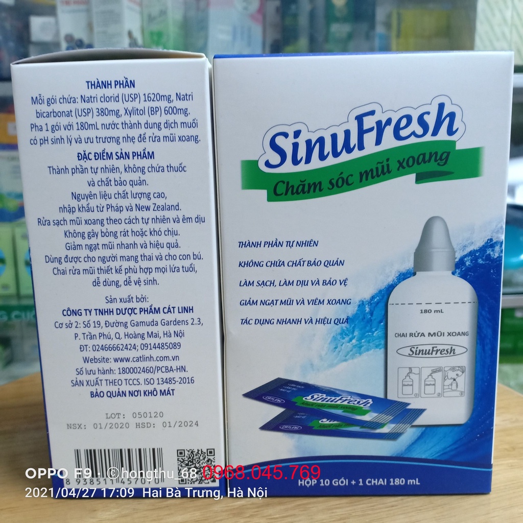 SinuFresh (Muối Rửa Mũi Xoang) hộp 10 gói +lọ 180ml