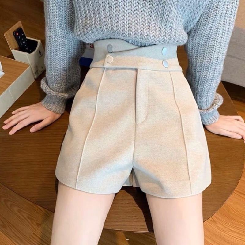 🍓 Quần short dùi nữ cạp lưng cao 4 cút xếp li chất Tuyết Mưa