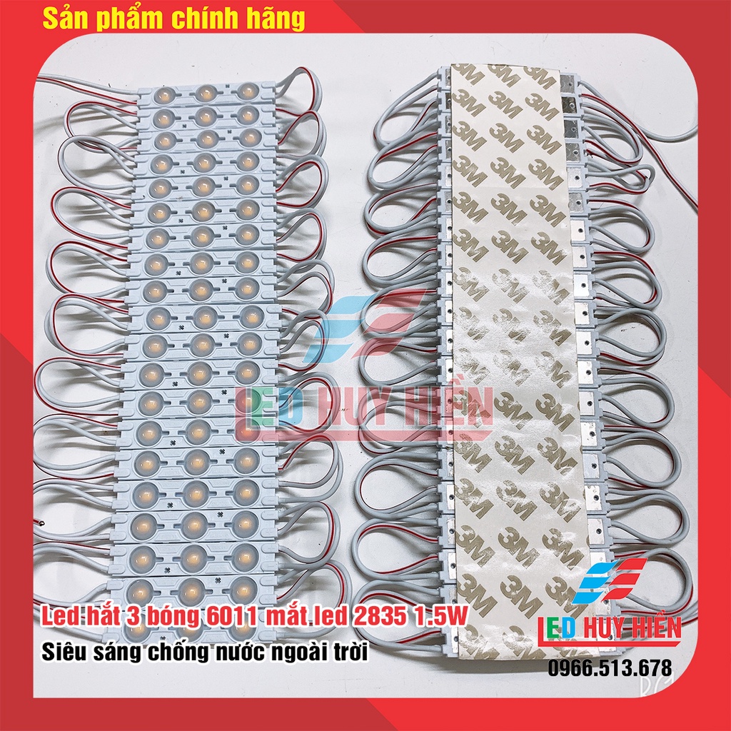 Led hắt 3 bóng 2835 6011 công suất 1.5W màu trắng, vàng nắng (Vỉ 20 thanh)
