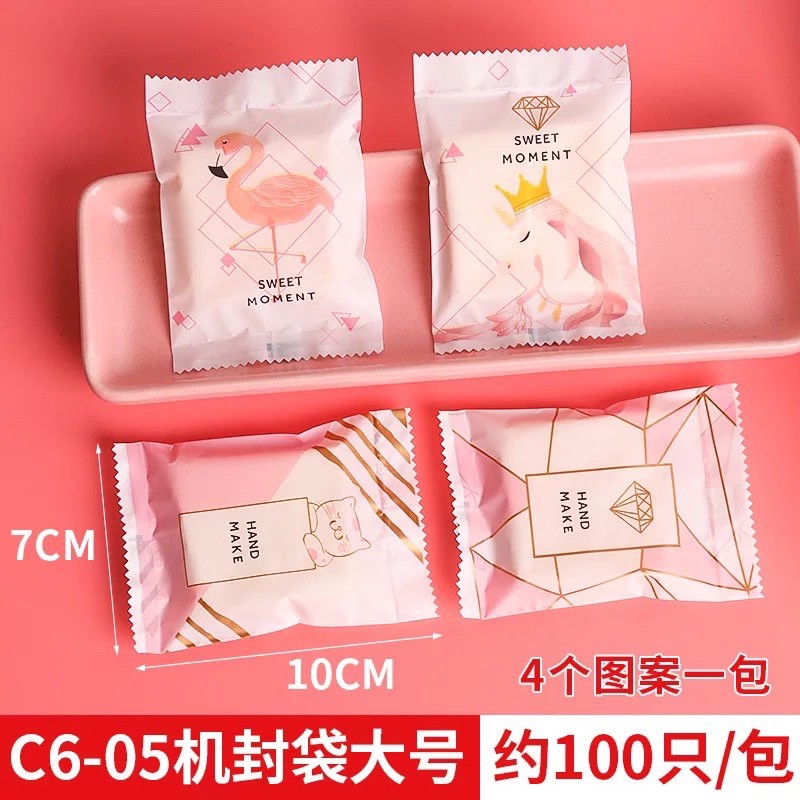 100 vỏ túi bánh 7x10cm mix 4 mẫu hồng hạc, pony