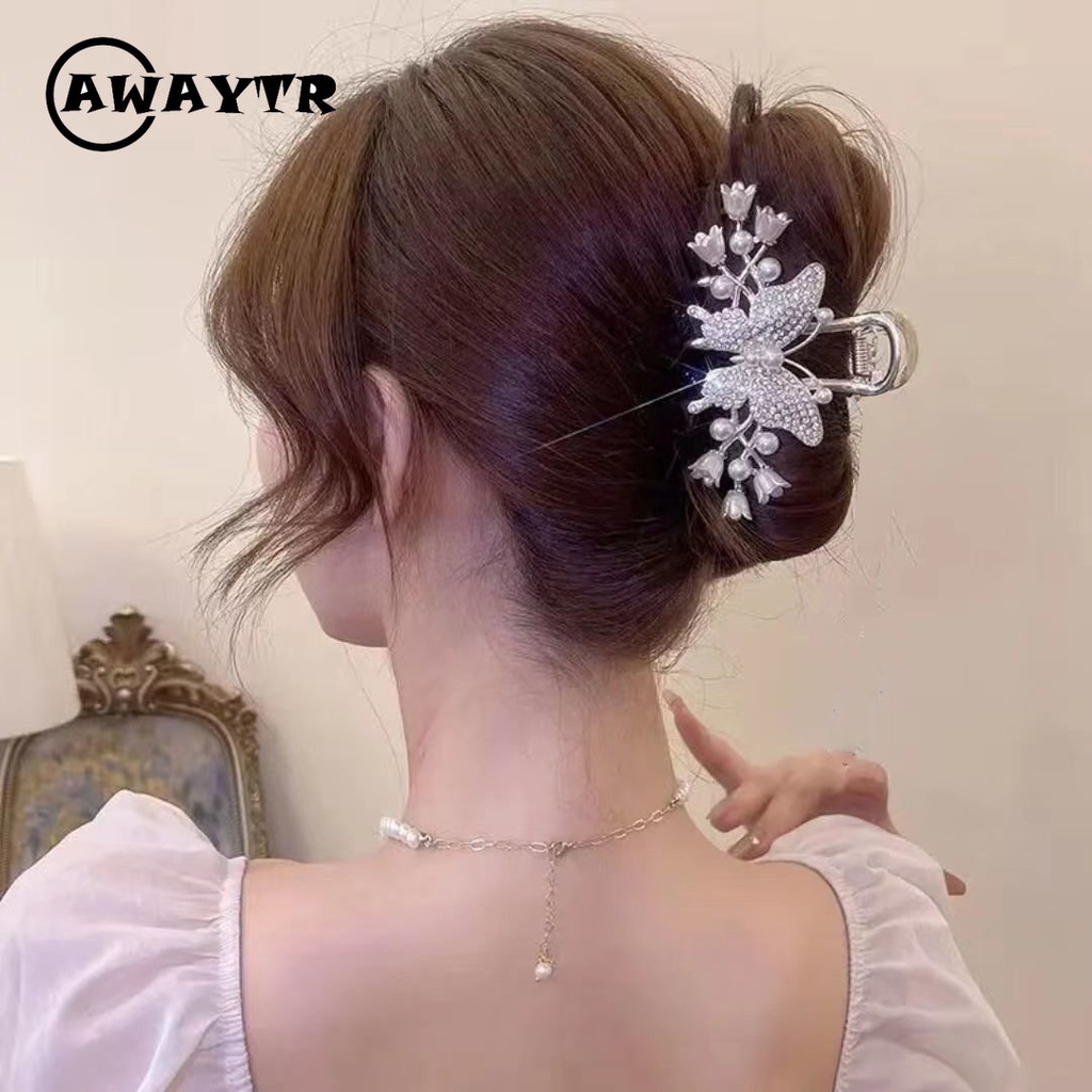 Kẹp Tóc Càng Cua Đính Đá Hình Hoa Hồng Bằng Kim Loại Phong Cách Hàn Quốc Cho Nữ