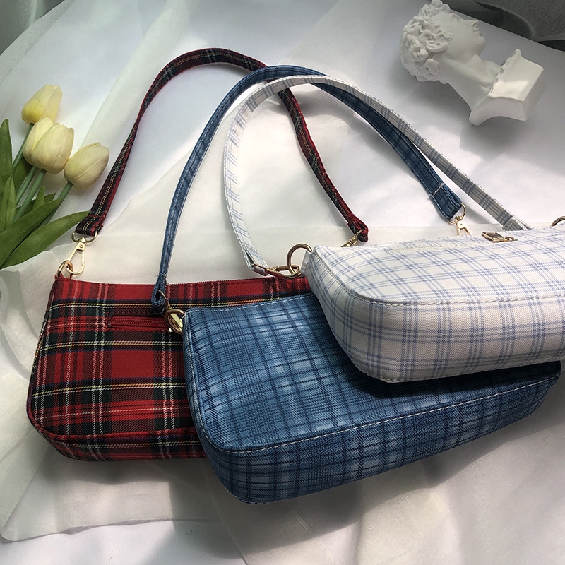 SUXI Túi Đeo Vai Họa Tiết Sọc Ca Rô Thời Trang Hàn Quốc