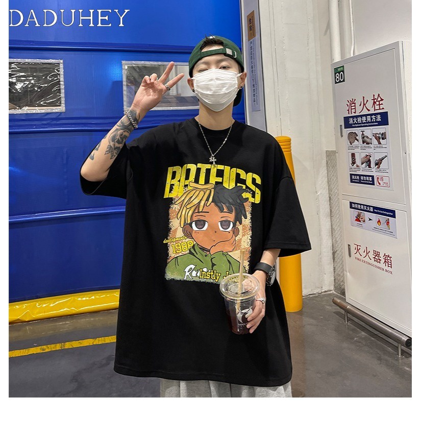 DaDuHey Men's Summer American Retro Fashion Brand Short Sleeve T-shirt Loose Hip Hop High Street Fashion Boys T-shirt