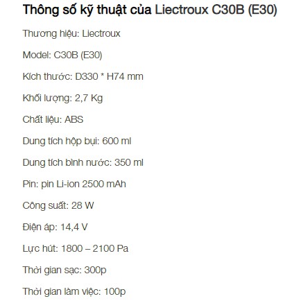 ROBOT HÚT BUI - LAU NHÀ  LIECTROUX C30B. Thương hiệu Đưc