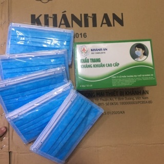 Khẩu trang y tế-kháng khuẩn-4 lớp màu xanh,hiệu khánh an, giá bình ổn, dày đẹp,hàng sẵn,giao ngay,màu xanh