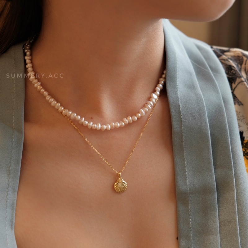 Vòng cổ bạc 925 SUMMERY mặt vỏ sò dây chuyền S925 mạ vàng