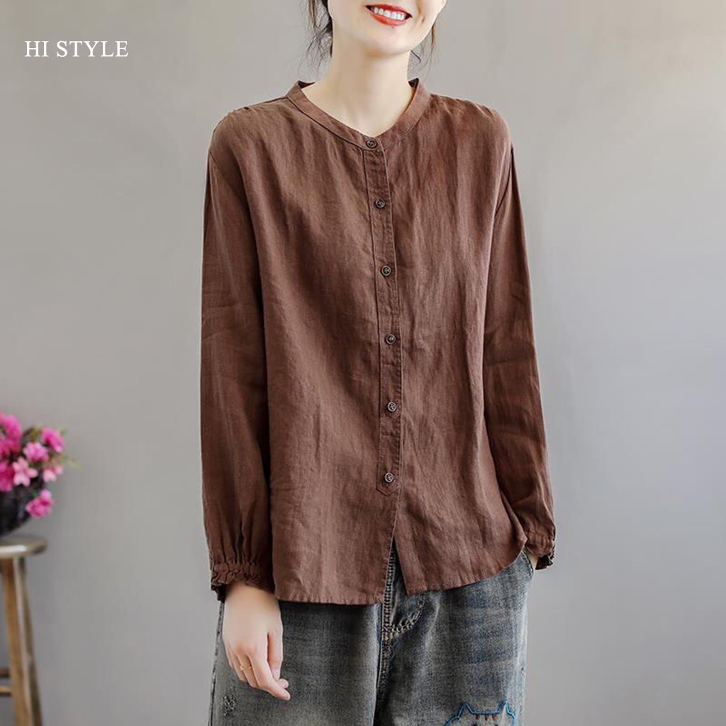 Áo Somi Nữ form rộng có size to ống tay dài kiểu dáng Vintage Rentro Áo Sơ Mi phong cách Hàn Quốc Korea - HI STYLE shop