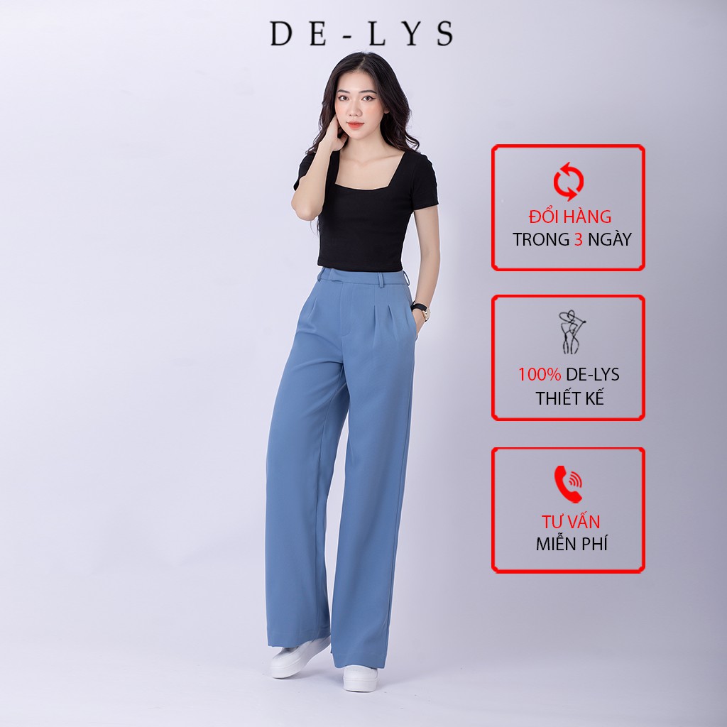 Quần ống rộng nữ lưng cao Delys quần suông xanh đá vải tuyết mưa cao cấp