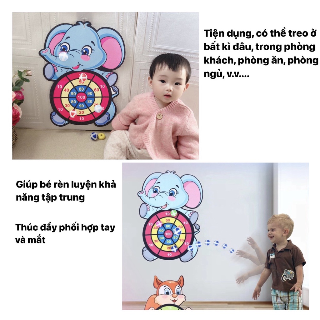 [TẶNG KÈM 3 BÓNG] Đồ chơi bảng phi tiêu bóng dính cho bé, bảng bóng ném treo trường hình thú MasterKids