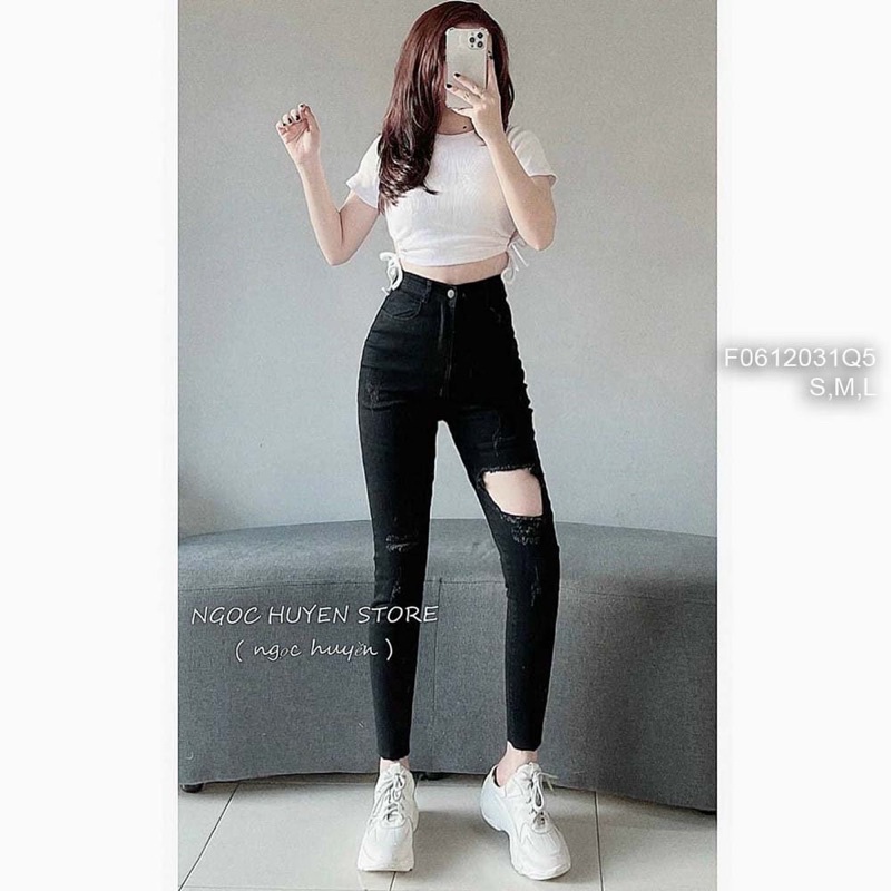 Quần jeans đen rách