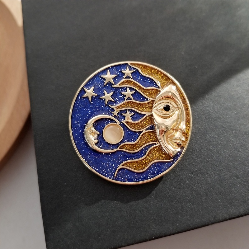 Retro Forest Pearl Sun Enamel Lapel Pins Moon Star Badge Brooches Jewelry for Backpack Girls Women Clothes
