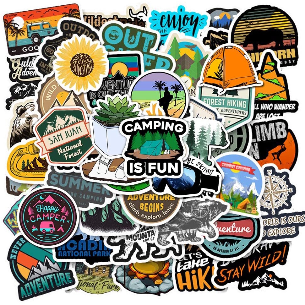 DECAL camping, cắm trại, Sticker PVC Chống nước Hình dán Trang Trí Chủ đề Phượt Du lịch
