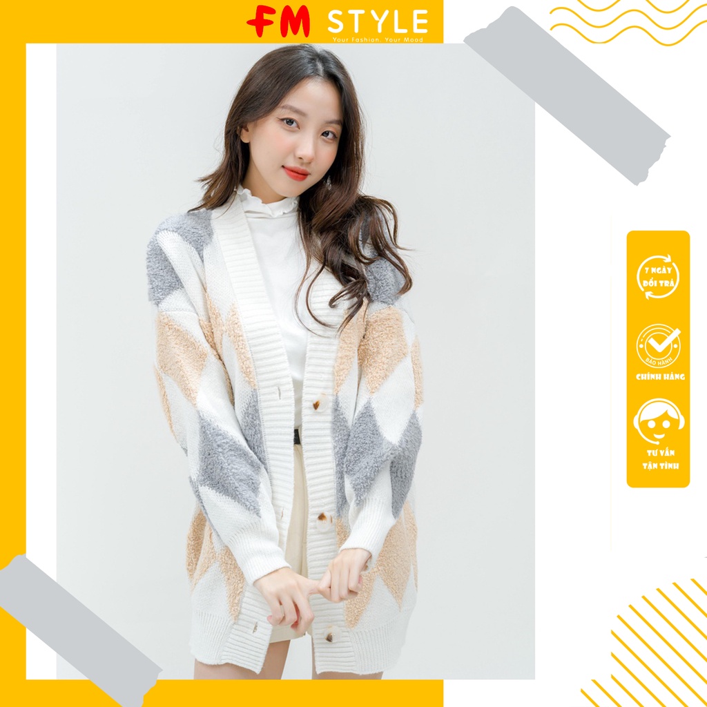 Áo len cadigan FM Style khoác nữ chất len dày dặn dáng dài phong cách Hàn Quốc Ulzzang 211020085