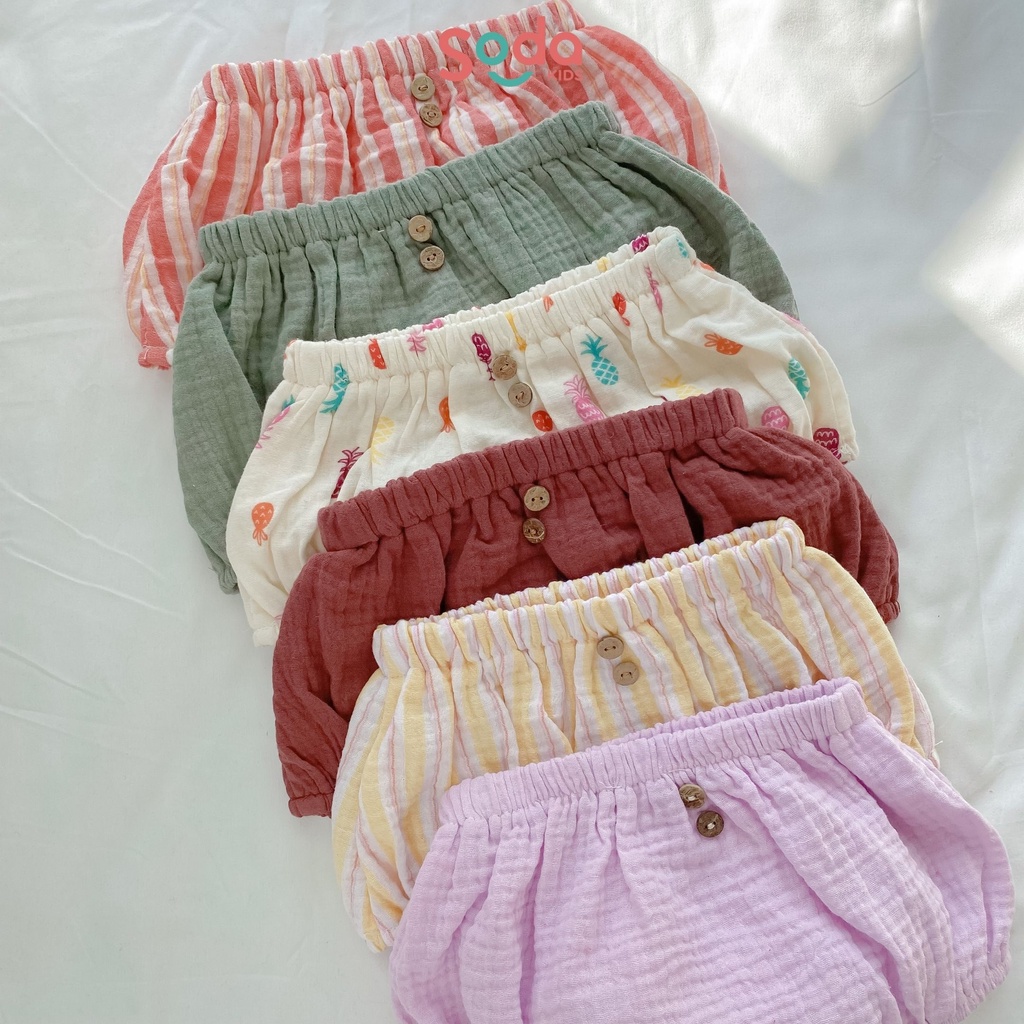 Quần bí cho bé SODA KIDS đính cúc chất liệu xô muslin mềm, mát