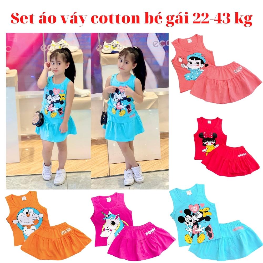 Set Áo Váy cotton xuất siêu dễ thương cho bé gái, mền mịn, thấm hút mồ hôi, thoáng mát, chân váy xòe có quần