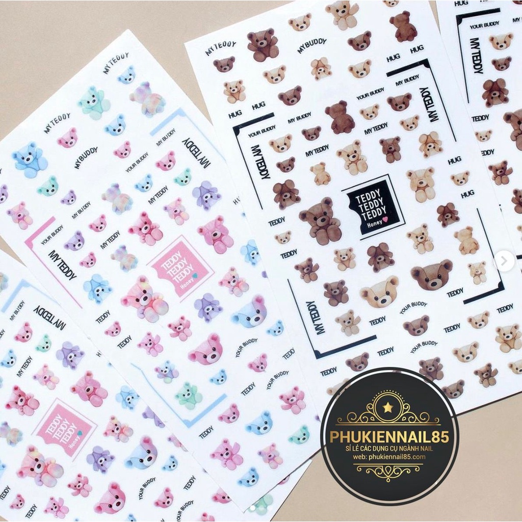 Sticker GẤU bóc dán, hình nail dán móng CỰC XINH cho nàng