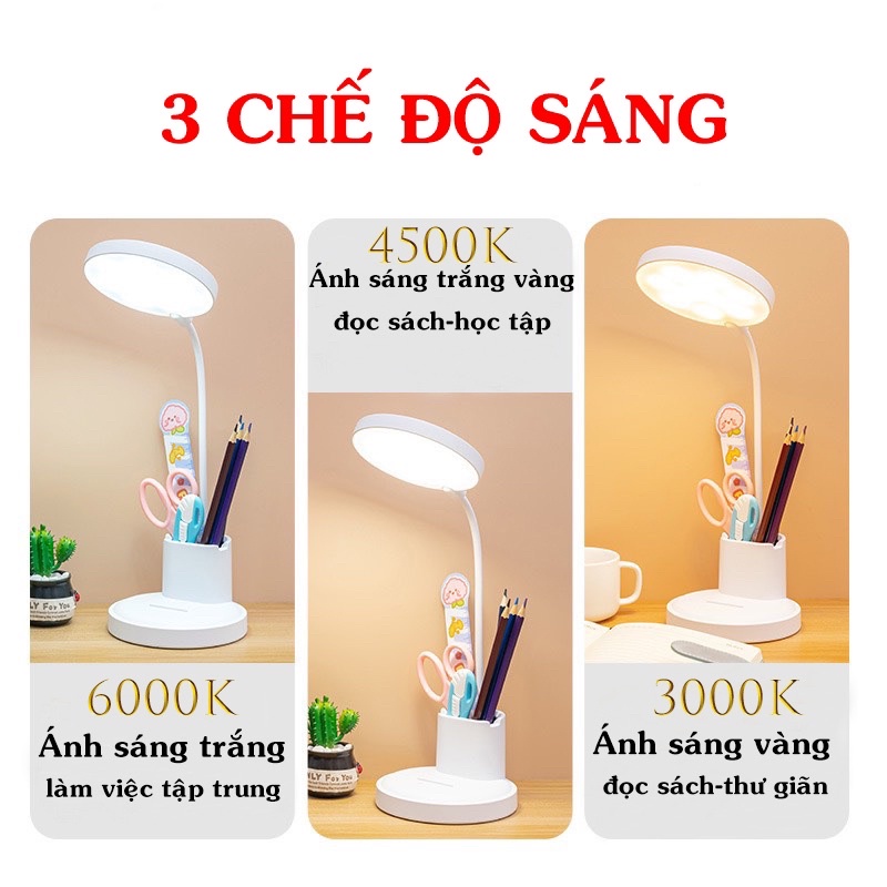 Đèn Học Để Bàn Chống Cận Sạc Pin Tích Điện 4000mAh Với 3 Chế Độ Ánh Sáng