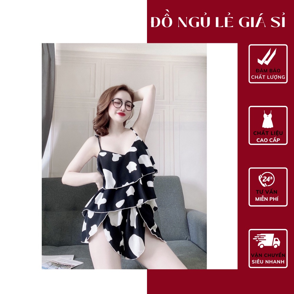 Đồ bộ mặc nhà ĐỒ NGỦ LẺ GIÁ SỈ hai dây họa tiết bò đơn giản hàng cao cấp Lụa Satin Pháp mềm mịn, thoáng mát-DNP07