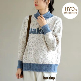 Áo len nữ HYO lông cừu kiểu form freesize họa tiết Maison