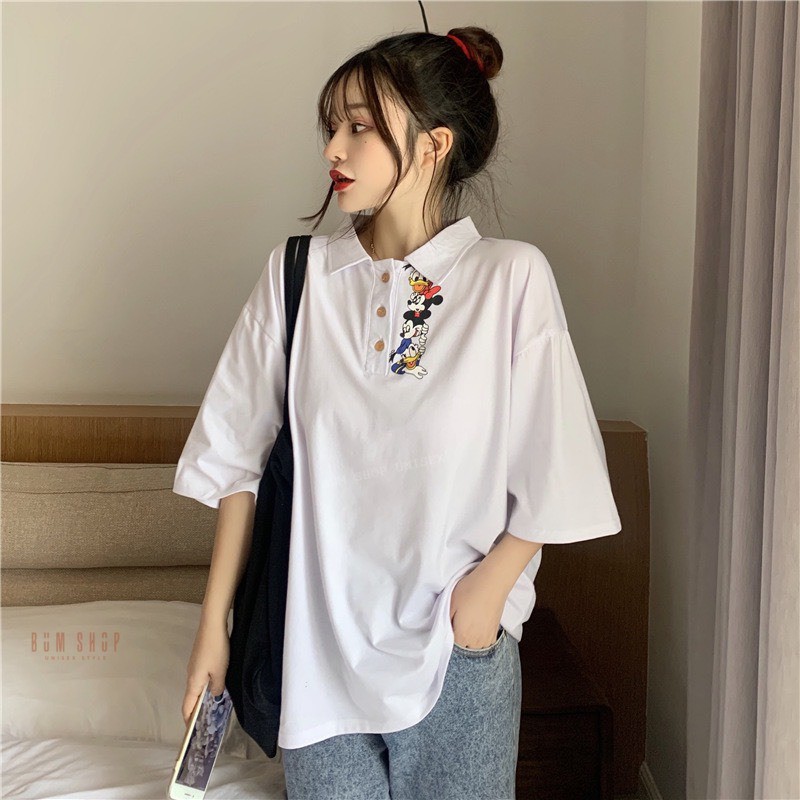 Áo Thun Polo Có Cổ Form Rộng Unisex Nữ Vịt Donal Mickey - TTLCC50 - Chất Cotton Mềm Mịn Mát