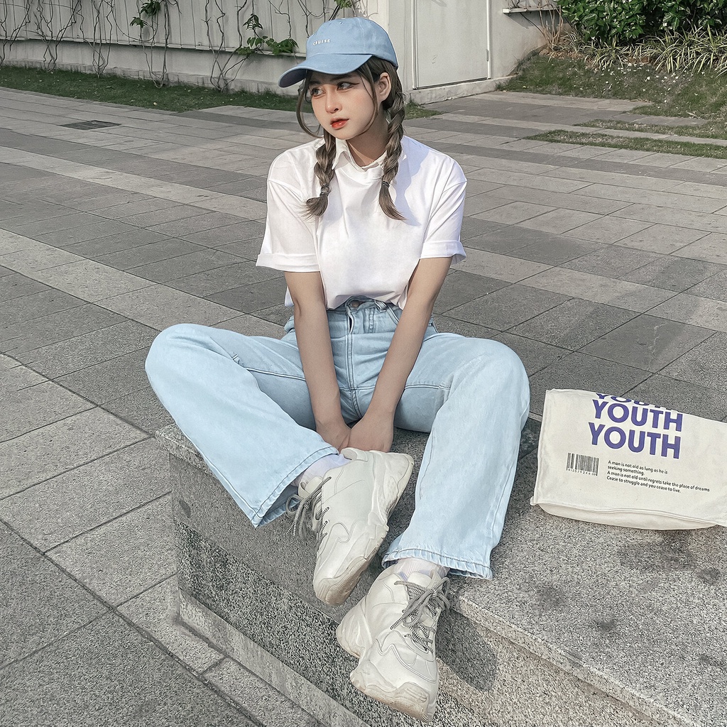 Quần Baggy Trơn Ống Suông Đứng - Chất Vải Jeans Cao Cấp Mềm Mịn - Unisex Nam Nữ Hot Trend Dễ Phối Đồ - Màu Xanh Nhạt 3