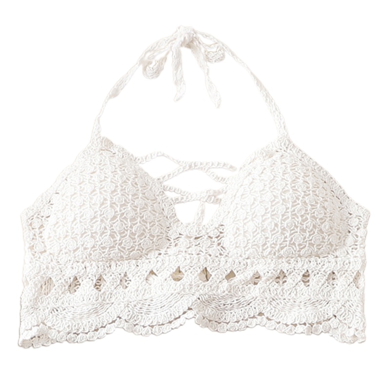 Áo Ngực Đan Len Cổ Chữ V Dây Chéo Phong Cách Boho Thời Trang Đi Biển Cho Nữ