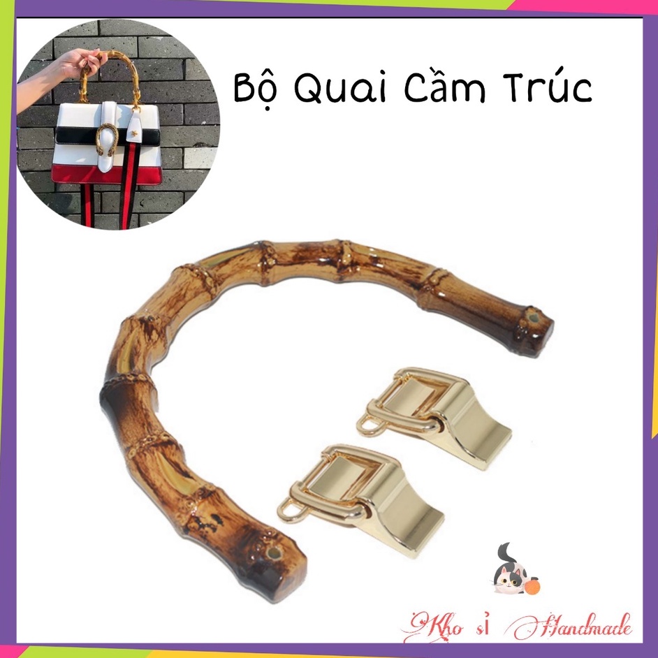 Quai cầm túi xách giả trúc có sẵn chốt khoen D (mẫu 2)