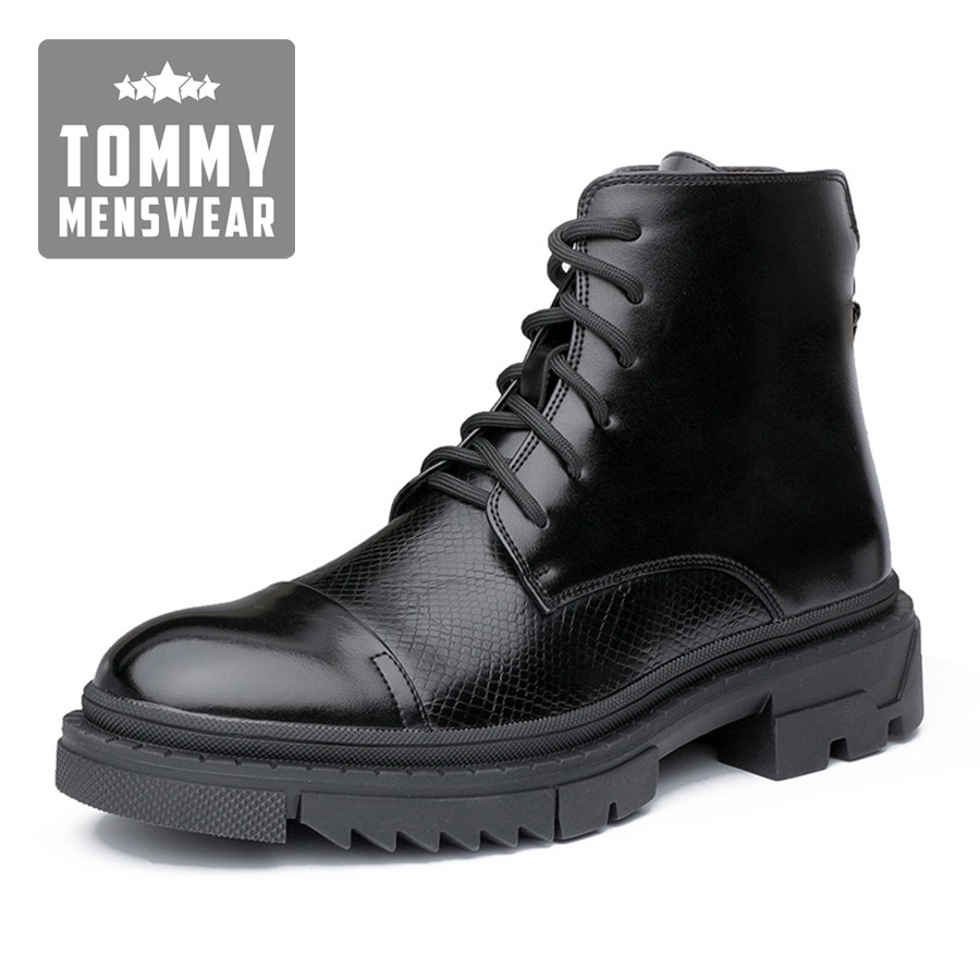 Giày Boot Nam Da Bò Cổ Cao Mũi Tròn Đế Cao TOMMY Giày Nam Đẹp Hàn Quốc Khóa Kéo Cao Cấp GNK157