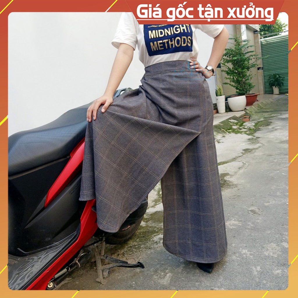 Váy Chống Nắng Xẻ Tà Thông Minh Chất Liệu Kaki Cotton Dày Dặn Và Mềm Mại Họa Tiết Sọc Caro H&T Fashion