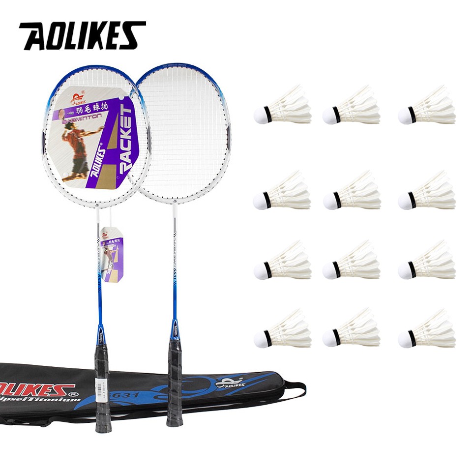 Combo 2 vợt cầu lông AOLIKES A-6631 + hộp 12 quả cầu cao cấp