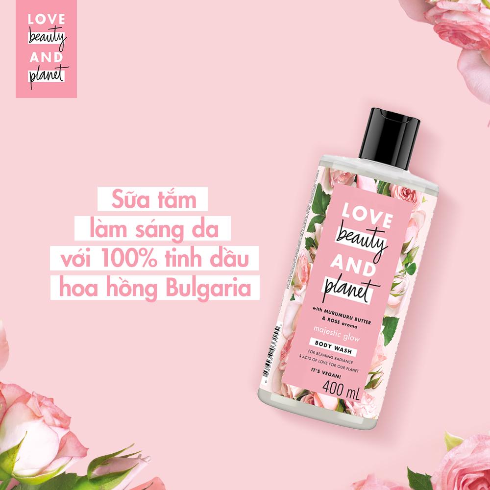 Combo 2 sữa tắm Love Beauty and Planet làm sáng da với 100% tinh dầu hoa hồng Bulgaria 400ml/chai