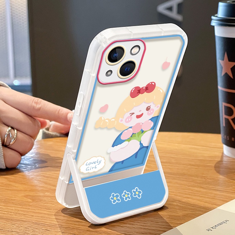 Ốp Điện Thoại Silicon TPU Mềm Trong Suốt Có Giá Đỡ Hình Cô Gái Cho Iphone 12 13 Pro SE 2020 6 6S 7 8 Plus X XS XR Max 11 Pro Max