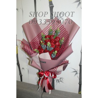 BÓ HOA HỒNG SÁP 20BÔNG PHỐI LÁ TÁO XỊN