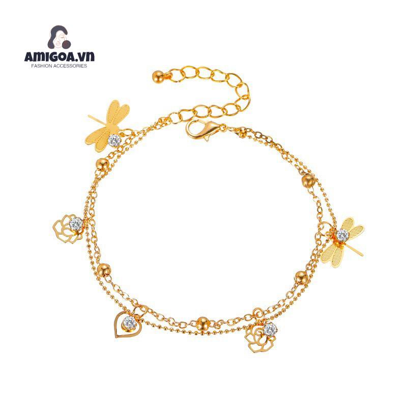 ✨✨Lắc Chân Hai Lớp Hình Hoa Hồng Chuồn Chuồn Thời Trang Mùa Hè Cho Nữ