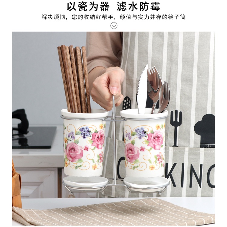 Ống đựng đũa bằng sứ có khay hứng nước dùng làm quà tặng và trang trí cao cấp
