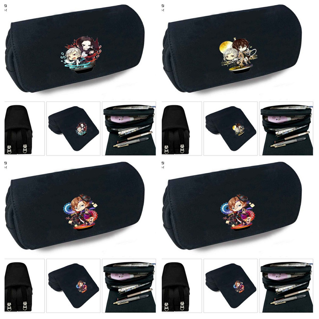 Hộp bút vải canvas in hình Bungou Stray Dogs dễ thương đi học đựng đồ dùng học tập tiện lợi
