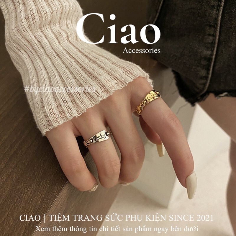[HOẢ TỐC 1H] Nhẫn mạ bạc S925 thiết kế khắc chữ tinh tế phong cách trendy Lucky Ciao