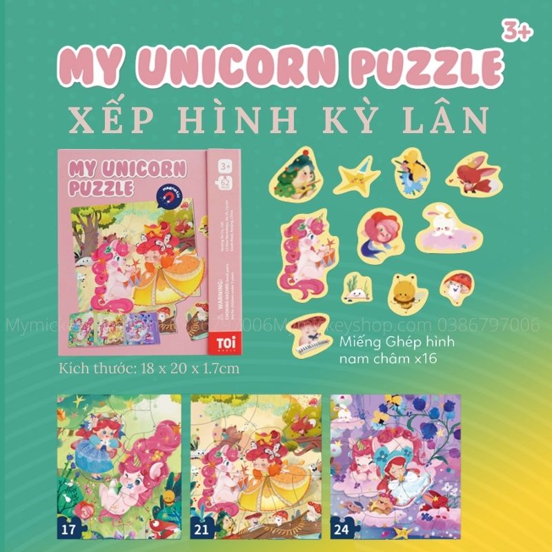 Bộ đồ chơi xếp hình nam châm 17 21 2 mảnh TOI Magnet Puzzle mẫu Khủng long Dinosaur - Kỳ Lân Unicorn cho bé 2 3 4 tuổi