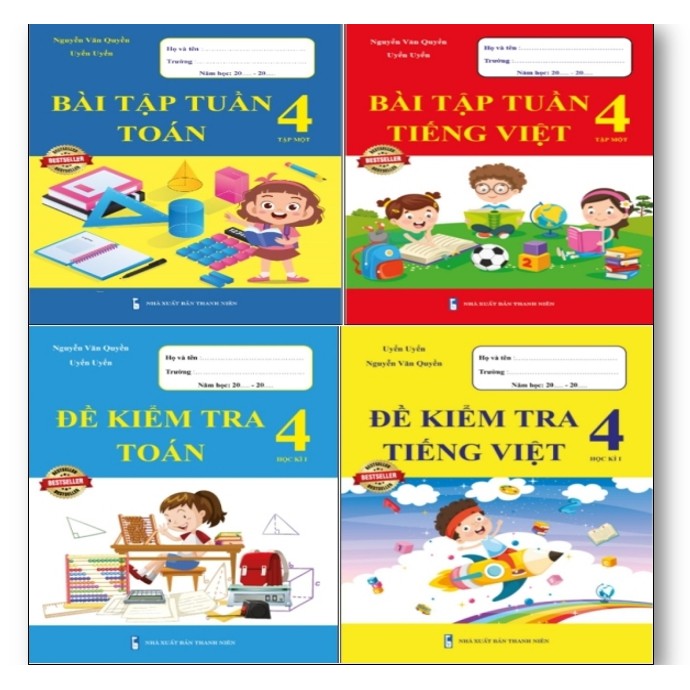 Sách - Combo Bài Tập Tuần và Đề Kiểm Tra Toán - Tiếng Việt 4 - Học Kì 1 (4 cuốn)
