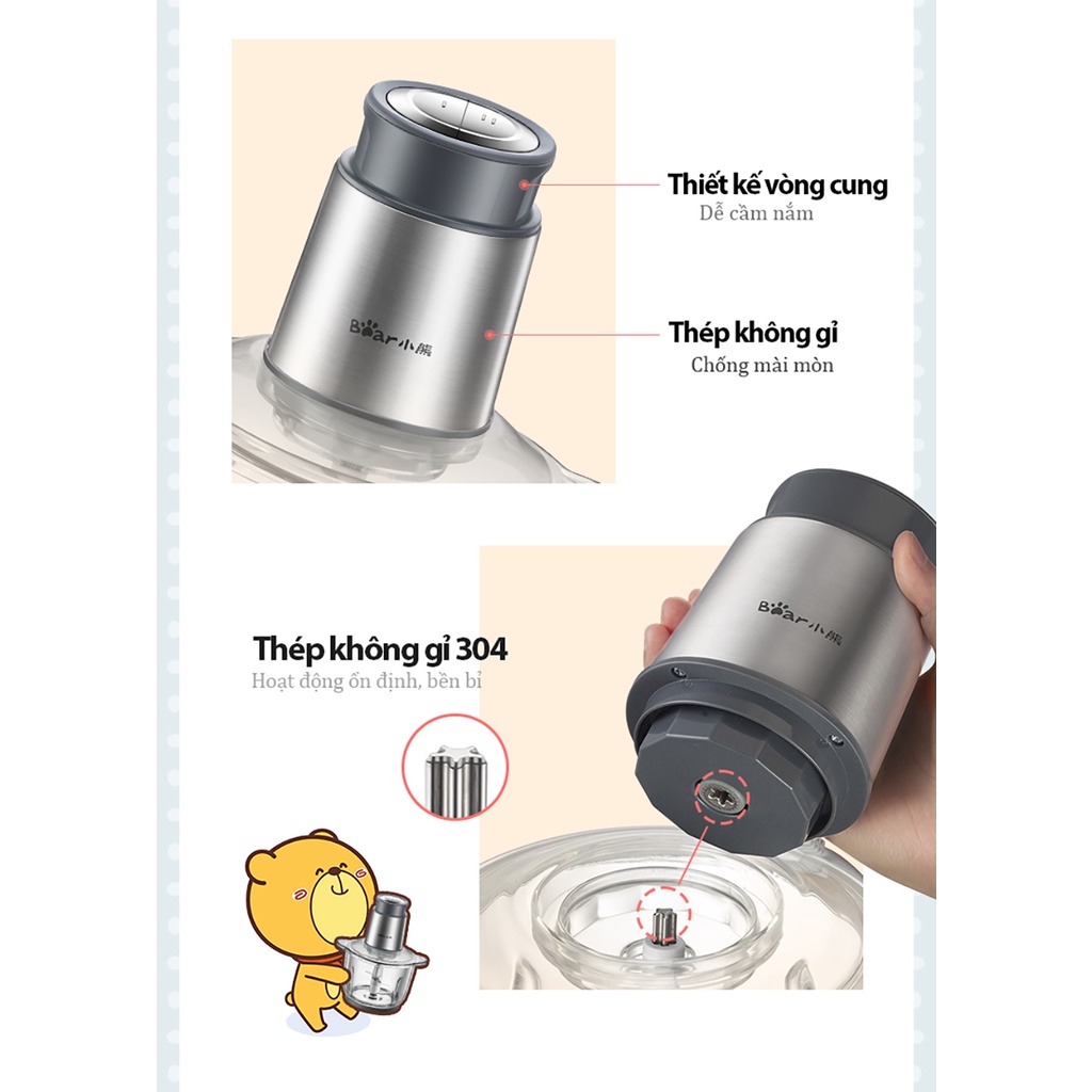 Máy Xay Thực Phẩm Đa Năng Bear_ Máy Xay Thịt - Xay Tỏi Ớt - Ngũ Cốc, Cà Phê_Bear QSJ-C04R8 2,5L(Quốc tế)_ Bảo Hành 1 Năm