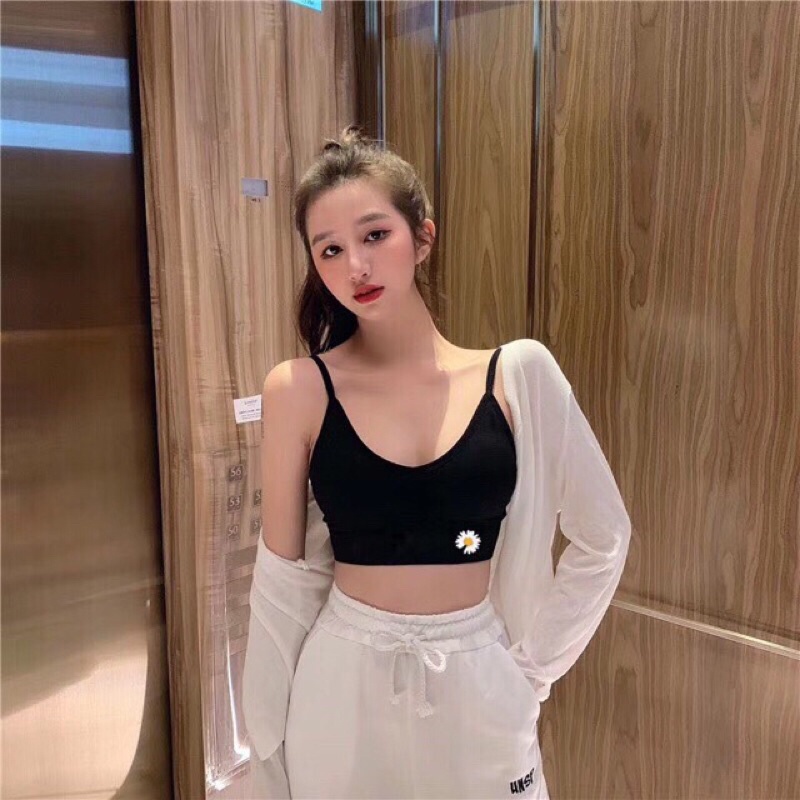 Áo bra len tăm hoa cúc  2 dây lưng dáng chữ U có đệm ngực loại ĐẸP 285